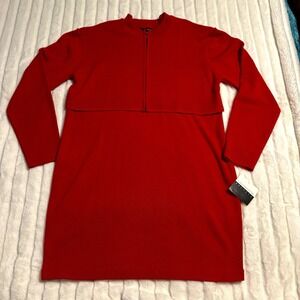 Vtg Liz Claiborne Women's XL Red Sweater Dress Long Sleeves Half Zip Jacket NEW